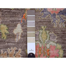 Load image into Gallery viewer, 2&#39;10&quot;x10&#39;4&quot; Mocha Brown, Hand Knotted, Afghan Angora Oushak With Colorful Leaf Design, Vegetable Dyes, 100% Wool, Runner, Oriental Rug FWR539736