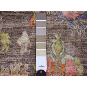 2'10"x10'4" Mocha Brown, Hand Knotted, Afghan Angora Oushak with Colorful Leaf Design, Vegetable Dyes, 100% Wool, Runner, Oriental Rug FWR539736
