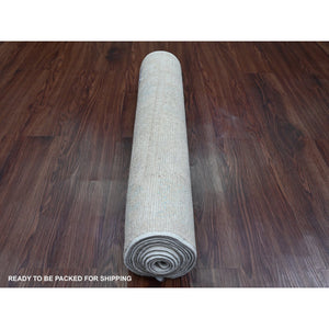 2'7"x9'10" Cotton White, Afghan Angora Oushak with All Over Leaf Design, Natural Dyes, Hand Knotted, 100% Wool, Runner, Oriental Rug FWR539742
