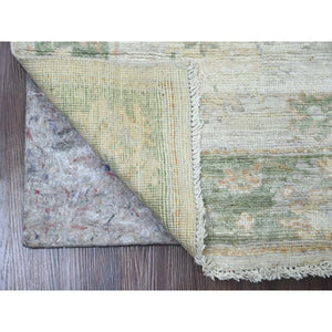 2'8"x8' Bone White, Afghan Angora Oushak With Large Leaf Design, Veggie Dyes, 100% Wool, Hand Knotted, Runner, Oriental Rug FWR539748
