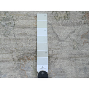 2'8"x8' Bone White, Afghan Angora Oushak With Large Leaf Design, Veggie Dyes, 100% Wool, Hand Knotted, Runner, Oriental Rug FWR539748