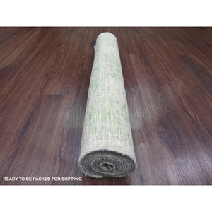 2'8"x8' Bone White, Afghan Angora Oushak With Large Leaf Design, Veggie Dyes, 100% Wool, Hand Knotted, Runner, Oriental Rug FWR539748