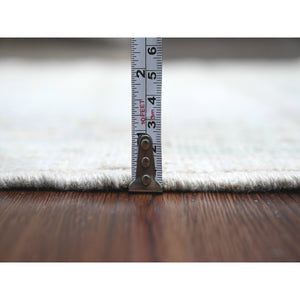 2'8"x8' Bone White, Afghan Angora Oushak With Large Leaf Design, Veggie Dyes, 100% Wool, Hand Knotted, Runner, Oriental Rug FWR539748