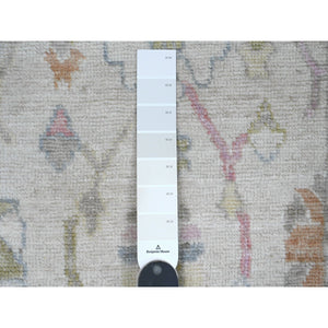 2'8"x11'8" Pearl White, Afghan Angora Oushak With Colorful Vines Design, Hand Knotted, Natural Dyes, Pure Wool, Runner, Oriental Rug FWR539766