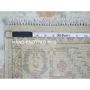2'8"x11'8" Pearl White, Afghan Angora Oushak With Colorful Vines Design, Hand Knotted, Natural Dyes, Pure Wool, Runner, Oriental Rug FWR539766