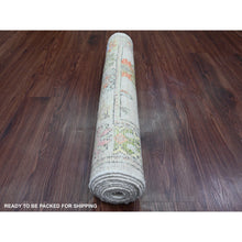 Load image into Gallery viewer, 2&#39;9&quot;x8&#39; Pastel Gray, Afghan Angora Oushak With Colorful Leaf Design, Natural Dyes, Hand Knotted, 100% Wool, Runner, Oriental Rug FWR539778