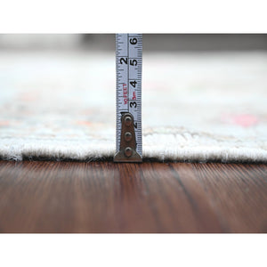 2'9"x8' Pastel Gray, Afghan Angora Oushak With Colorful Leaf Design, Natural Dyes, Hand Knotted, 100% Wool, Runner, Oriental Rug FWR539778