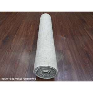 2'8"x9'7" Battleship Gray, Hand Knotted, Afghan Angora Oushak with All Over Leaf Design, Natural Dyes, 100% Wool, Runner, Oriental Rug FWR539784
