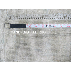 2'8"x9'7" Battleship Gray, Hand Knotted, Afghan Angora Oushak with All Over Leaf Design, Natural Dyes, 100% Wool, Runner, Oriental Rug FWR539784