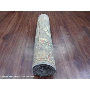 2'10"x11'10" Faded Brown, Hand Knotted, Afghan Angora Oushak With Floral Pattern, Vegetable Dyes, 100% Wool, Runner, Oriental Rug FWR539802