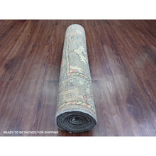 Load image into Gallery viewer, 2&#39;10&quot;x11&#39;10&quot; Faded Brown, Hand Knotted, Afghan Angora Oushak With Floral Pattern, Vegetable Dyes, 100% Wool, Runner, Oriental Rug FWR539802