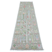 Load image into Gallery viewer, 2&#39;8&quot;x10&#39; Laurel Green, Afghan Angora Oushak with Colorful Cypress and Willow Design, Vegetable Dyes, 100% Wool, Hand Knotted, Runner, Oriental Rug FWR539808