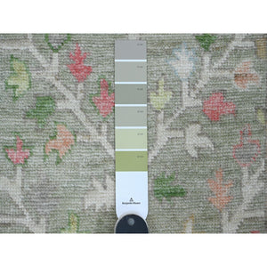 2'8"x10' Laurel Green, Afghan Angora Oushak with Colorful Cypress and Willow Design, Vegetable Dyes, 100% Wool, Hand Knotted, Runner, Oriental Rug FWR539808