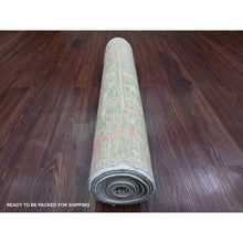 Load image into Gallery viewer, 2&#39;8&quot;x10&#39; Laurel Green, Afghan Angora Oushak with Colorful Cypress and Willow Design, Vegetable Dyes, 100% Wool, Hand Knotted, Runner, Oriental Rug FWR539808