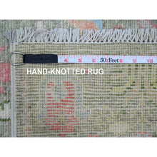 Load image into Gallery viewer, 2&#39;8&quot;x10&#39; Laurel Green, Afghan Angora Oushak with Colorful Cypress and Willow Design, Vegetable Dyes, 100% Wool, Hand Knotted, Runner, Oriental Rug FWR539808