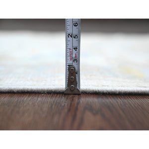 2'9"x9'5" Chiffon White, Afghan Angora Oushak with Soft Color Leaf Design, Vegetable Dyes, 100% Wool, Hand Knotted, Runner, Oriental Rug FWR539814