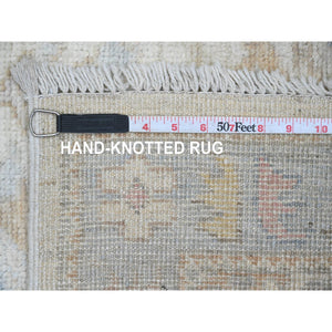 2'9"x9'5" Chiffon White, Afghan Angora Oushak with Soft Color Leaf Design, Vegetable Dyes, 100% Wool, Hand Knotted, Runner, Oriental Rug FWR539814