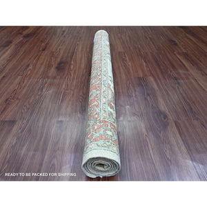 4'8"x6'3" Oyster White, Peshawar with Heriz All Over Design, Hand Knotted, Densely Woven, Aryana Collection, High Mountain Wool, Vegetable Dyes, Oriental Rug FWR539820
