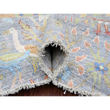 Load image into Gallery viewer, 10&#39;1&quot;x10&#39;1&quot; Spanish Gray, Afghan Peshawar With Birds Of Paradise Design, Hand Knotted, Soft Wool, Vegetable Dyes, Round, Oriental Rug FWR539898