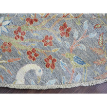 Load image into Gallery viewer, 10&#39;1&quot;x10&#39;1&quot; Spanish Gray, Afghan Peshawar with Birds of Paradise Design, Hand Knotted, Soft Wool, Vegetable Dyes, Round, Oriental Rug FWR539898