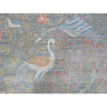 Load image into Gallery viewer, 10&#39;1&quot;x10&#39;1&quot; Spanish Gray, Afghan Peshawar with Birds of Paradise Design, Hand Knotted, Soft Wool, Vegetable Dyes, Round, Oriental Rug FWR539898