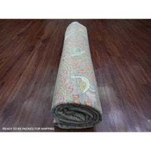 Load image into Gallery viewer, 10&#39;1&quot;x10&#39;1&quot; Spanish Gray, Afghan Peshawar with Birds of Paradise Design, Hand Knotted, Soft Wool, Vegetable Dyes, Round, Oriental Rug FWR539898