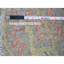 Load image into Gallery viewer, 10&#39;1&quot;x10&#39;1&quot; Spanish Gray, Afghan Peshawar with Birds of Paradise Design, Hand Knotted, Soft Wool, Vegetable Dyes, Round, Oriental Rug FWR539898
