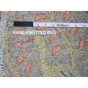 10'1"x10'1" Spanish Gray, Afghan Peshawar with Birds of Paradise Design, Hand Knotted, Soft Wool, Vegetable Dyes, Round, Oriental Rug FWR539898