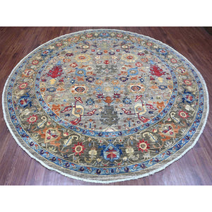 10'x10' Cloud Gray, Peshawar with Ziegler Mahal Design, Hand Knotted, High Mountain Wool, Densely Woven, Round, Oriental Rug FWR539904