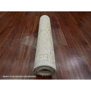 3'x11'8" Dark Vanilla Brown, Peshawar With Bijar Garus Design, High Mountain Wool, Hand Knotted, Vegetable Dyes, Densely Woven, Runner, Oriental Rug FWR539940