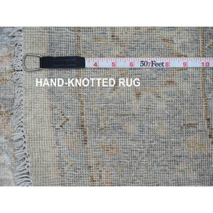 5'9"x5'9" Cascading White, Washed Out Peshawar with Heriz All Over Design, High Mountain Wool, Densely Woven, Hand Knotted, Round, Oriental Rug FWR539994