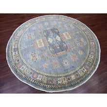 Load image into Gallery viewer, 8&#39;x8&#39; Misty Gray, Peshawar with Antique Caucasian Influence Design, Hand Knotted, 100% Wool, Densely Woven, Round, Oriental Rug FWR539982