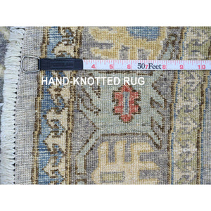 8'x8' Misty Gray, Peshawar with Antique Caucasian Influence Design, Hand Knotted, 100% Wool, Densely Woven, Round, Oriental Rug FWR539982