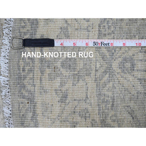 4'x4' Stone Blue, Wool and Pure Silk, Jewelry Design, Hand Knotted, Round, Oriental Rug FWR470766