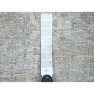 5'9"x5'9" Cascading White, Washed Out Peshawar with Heriz All Over Design, High Mountain Wool, Densely Woven, Hand Knotted, Round, Oriental Rug FWR539994