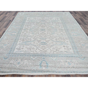 8'x9'8" Alabaster White, Afghan Oushak with All Over Vines Design, Supple Collection, Soft and Lush Pile, Velvety Wool, Densely Woven, Hand Knotted, Oriental Rug 99 FWR5394