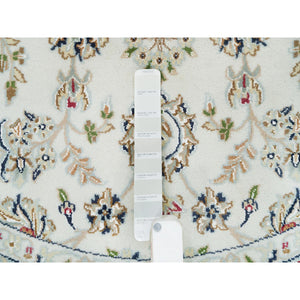 6'5"x6'5" Powder White, Organic Wool, Hand Knotted, Nain With Center Medallion Flower Design, 250 Kpsi, Round Oriental Rug FWR540024