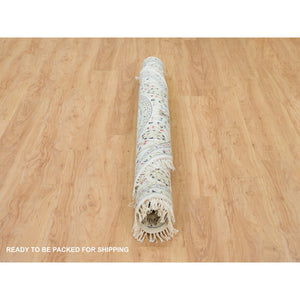 6'5"x6'5" Powder White, Organic Wool, Hand Knotted, Nain With Center Medallion Flower Design, 250 Kpsi, Round Oriental Rug FWR540024