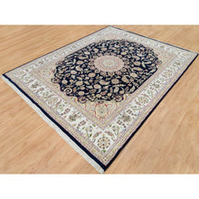 Load image into Gallery viewer, 7&#39;10&quot;x10&#39;1&quot; Midnight Blue, Hand Knotted, Nain with Center Medallion Flower Design, 250 KPSI, Soft Wool, Oriental Rug FWR540048
