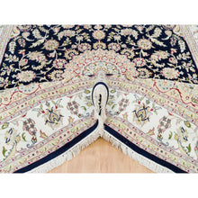 Load image into Gallery viewer, 7&#39;10&quot;x10&#39;1&quot; Midnight Blue, Hand Knotted, Nain with Center Medallion Flower Design, 250 KPSI, Soft Wool, Oriental Rug FWR540048