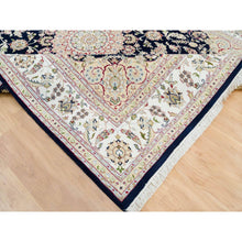 Load image into Gallery viewer, 7&#39;10&quot;x10&#39;1&quot; Midnight Blue, Hand Knotted, Nain with Center Medallion Flower Design, 250 KPSI, Soft Wool, Oriental Rug FWR540048