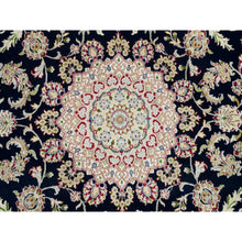 Load image into Gallery viewer, 7&#39;10&quot;x10&#39;1&quot; Midnight Blue, Hand Knotted, Nain with Center Medallion Flower Design, 250 KPSI, Soft Wool, Oriental Rug FWR540048