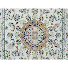 Load image into Gallery viewer, 4&#39;7&quot;x6&#39;8&quot; Powder White, Nain with Center Medallion Flower Design, 250 KPSI, 100% Wool, Hand Knotted, Oriental Rug FWR540078