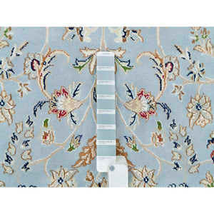 6'x6' Beau Blue, 250 Kpsi, Pure Wool, Hand Knotted, Nain With All Over Flower Design, Round Oriental Rug FWR540102
