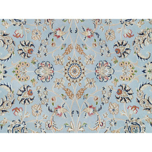 6'x6' Beau Blue, 250 Kpsi, Pure Wool, Hand Knotted, Nain With All Over Flower Design, Round Oriental Rug FWR540102
