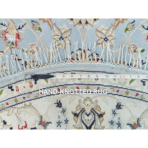 6'x6' Beau Blue, Agra, Hand Knotted Vegetable Dyes With Shah Abbas All Over Floral Pattern, Densely Woven Natural Wool, Round Oriental Rug FWR456276