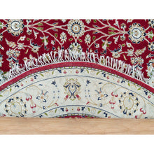 Load image into Gallery viewer, 4&#39;10&quot;x4&#39;10&quot; Burgundy Red, Nain With All Over Flower Design, 250 Kpsi, Extra Soft Wool, Hand Knotted, Round Oriental Rug FWR540108