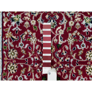 2'9"x8'2" Burgundy Red, Hand Knotted, Nain With All Over Flower Design, 250 Kpsi, Organic Wool, Runner Oriental Rug FWR540132
