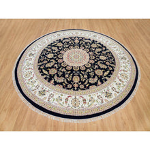 Load image into Gallery viewer, 9&#39;10&quot;x9&#39;10&quot; Midnight Blue, 250 KPSI, Extra Soft Wool, Hand Knotted, Nain with Center Medallion Flower Design, Round Oriental Rug FWR540144