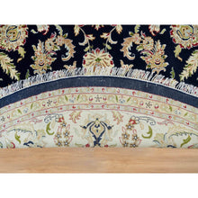 Load image into Gallery viewer, 9&#39;10&quot;x9&#39;10&quot; Midnight Blue, 250 KPSI, Extra Soft Wool, Hand Knotted, Nain with Center Medallion Flower Design, Round Oriental Rug FWR540144